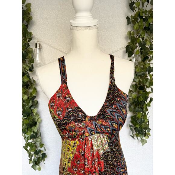 Raindrops by Papillon Black Orange Peacock Maxi Dress Women's Small - Picture 5 of 12